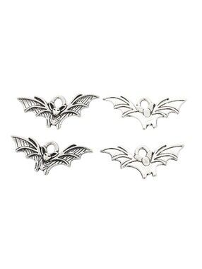 4 Gothic Vampire Bat Antiqued Silver 21x9mm Flying Winged Goth Horror Charms